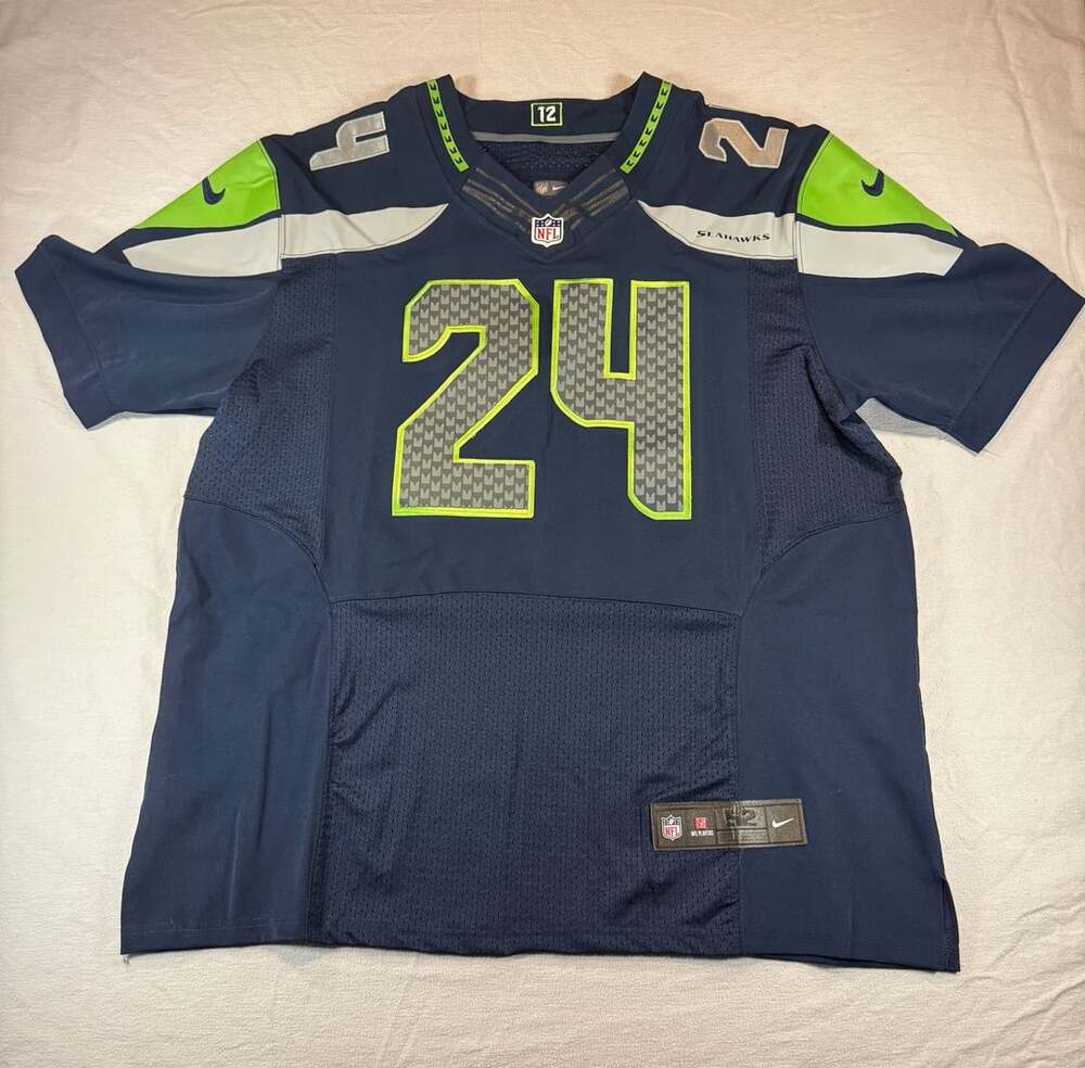 Nike Seattle Seahawks Marshawn Lynch 24 Jersey Size 52 Blue On Field Elite